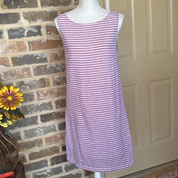 Beach Lunch Lounge Alina Red & White Linen Sleeveless Striped Dress Sz Small - Picture 12 of 12